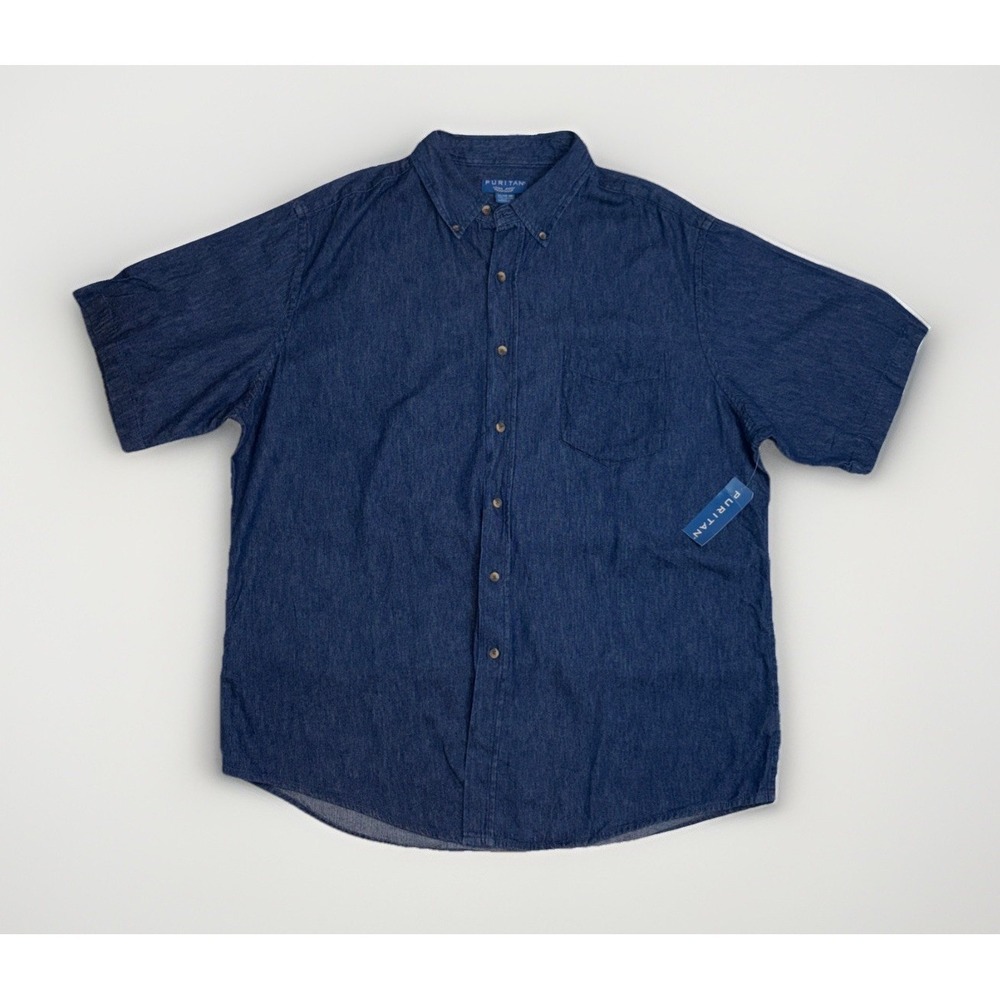 Puritan Denim Button Up Short Sleeve Shirt Mens Size XL